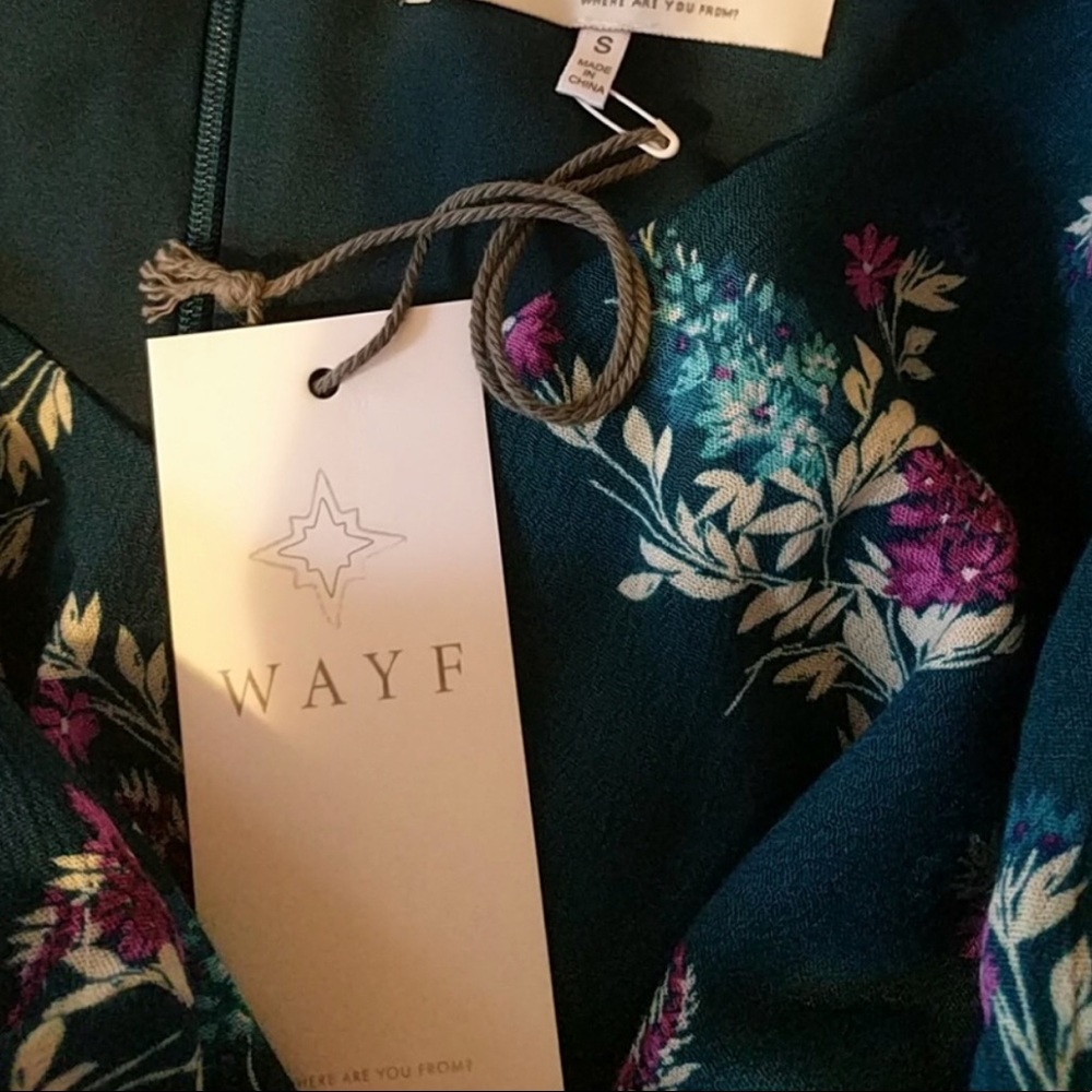 NWT {WAYF} Teal Floral Bell Sleeve Boho Dress - S - Picture 5 of 6